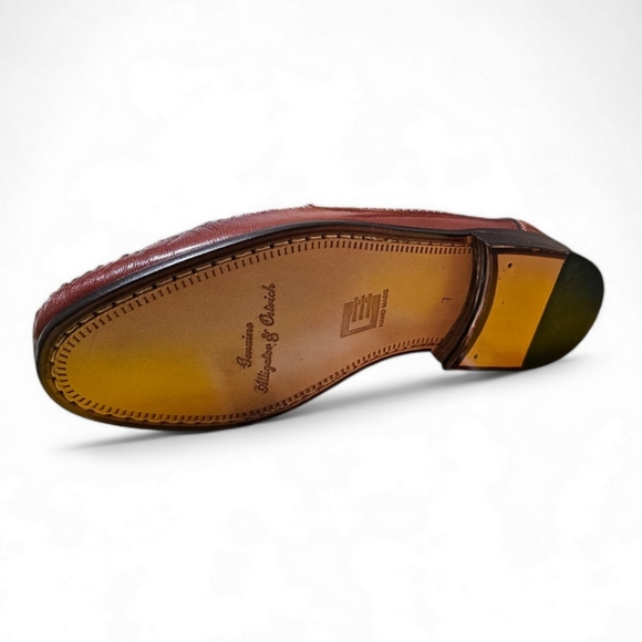 DAVID EDEN SHOES Alligator/Ostrich Cognac Loafers Mens Size 7 - Picture 3 of 11